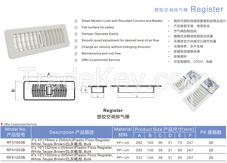 3'' x 10''/4'' x 10''/4'' x 12'' Wall Register Vent HVAC System Parts Clean Air Ventilation System Plastic White Floor Air Vent Cover 
