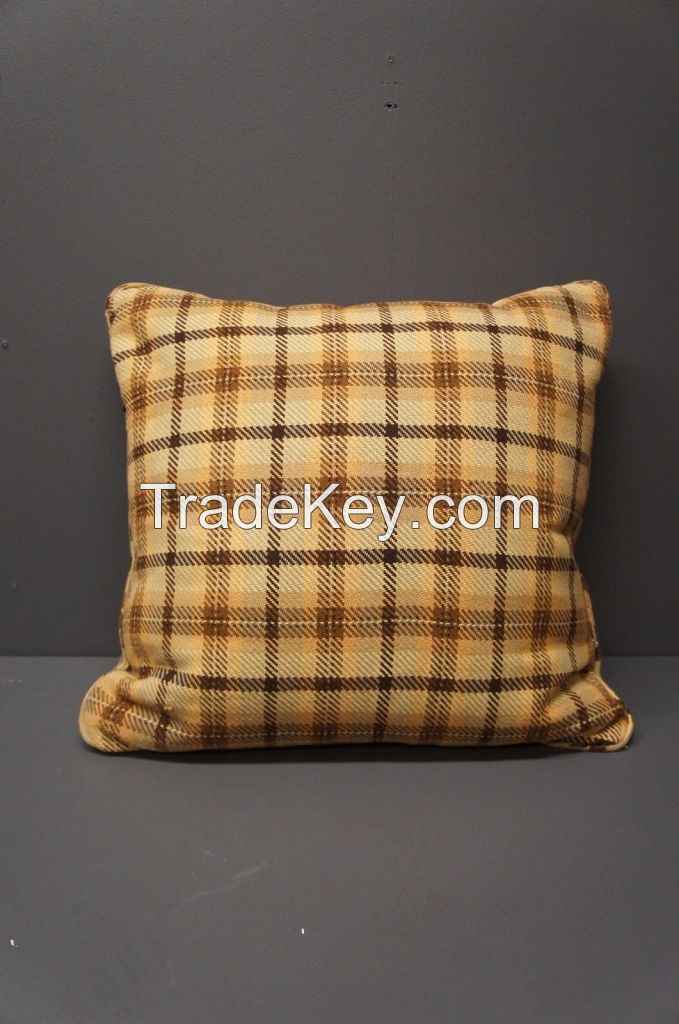 3 Brown Yellow &amp; Gold Down Filled Plaid Designer Pillows