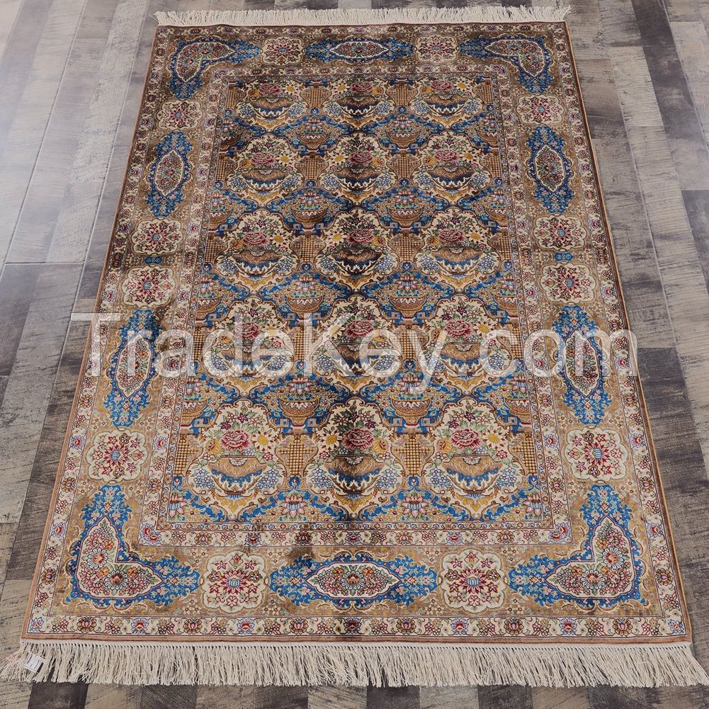 Yilong 4x6ft Hand Knotted Persian Silk Carpet Traditional Oriental Handmade Area Rugs