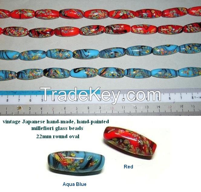 Gorgeous hand-made hand-painted vintage 22mm Japanese milefiori Glass Beads