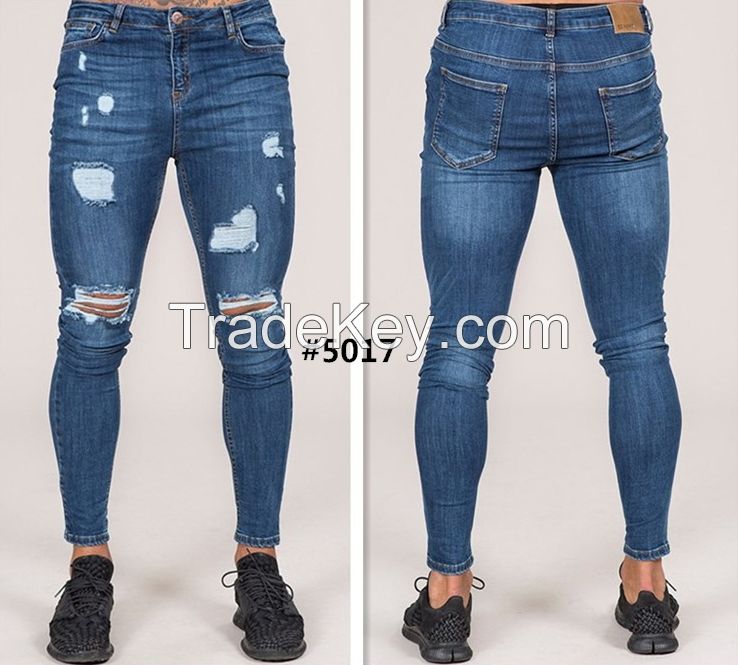 streetwear fancy stretch skinny grinding washed distressed men's jeans pants Guangzhou jeans markets ripped jeans men