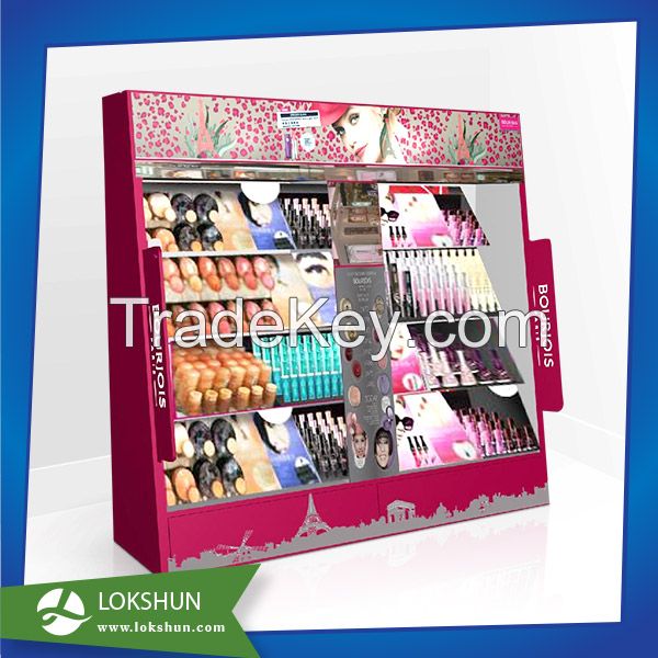 High Quality Sturdy China MDF Display Rack with 4 Shelves Wooden Flooring Display Pop Display Stand for Personal Care Products