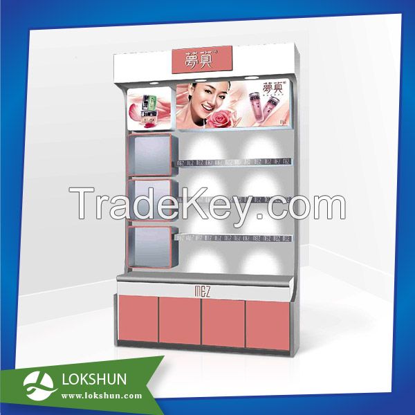 High Quality Sturdy China MDF Display Rack with 4 Shelves Wooden Flooring Display Pop Display Stand for Personal Care Products