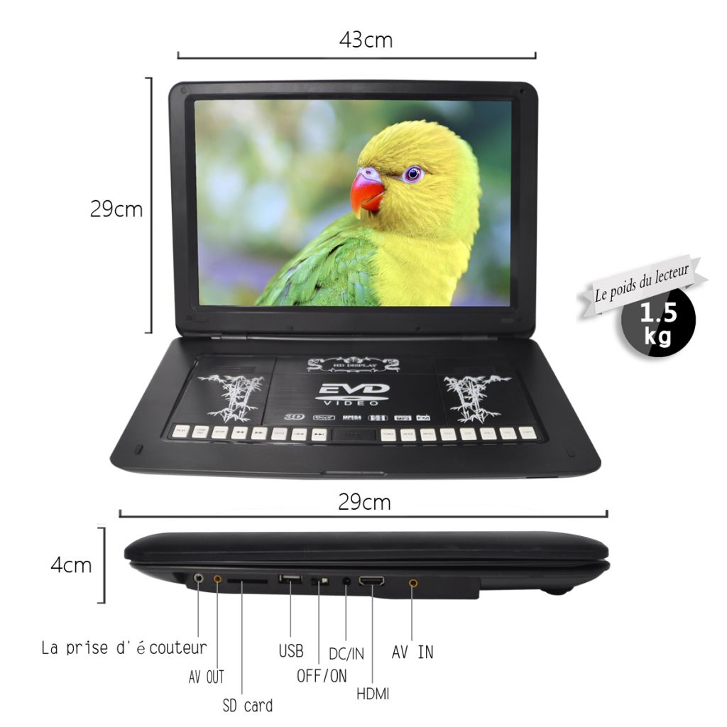 Wholesale 17 INCH portable DVD screen with HDMI, SD, USB slot HD 1366x768 Digital TFT