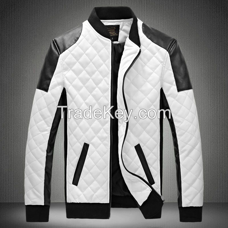 Men's Pu Leather Jacket Coat Slim Motorcycle Warm Parka Fashion Outwear Overcoat