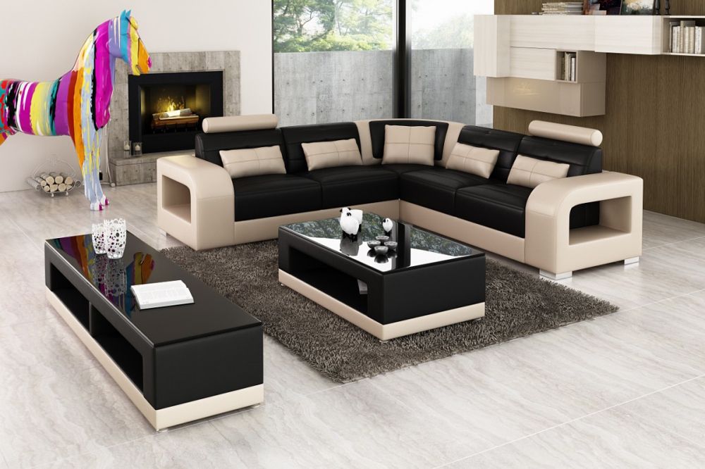 Home furniture Leisure Leather sofa set with wood