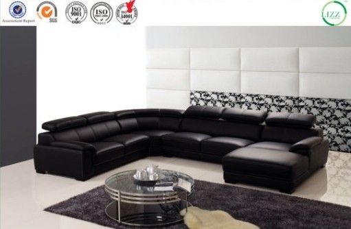 Home Furniture U Shape Leather Wooden Corner Sofa