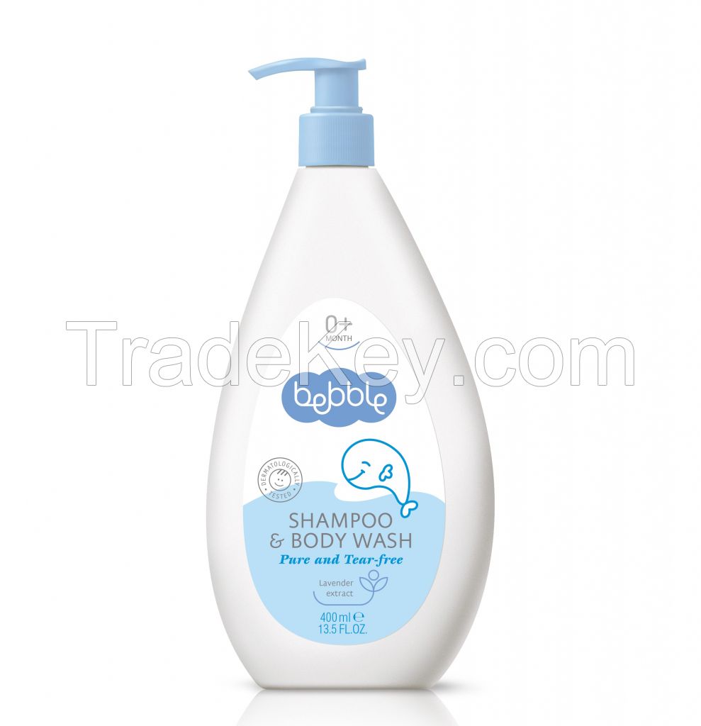 Bebble Baby Shampoo and Body Wash 400ml Bottle with Pump, Made in the EU