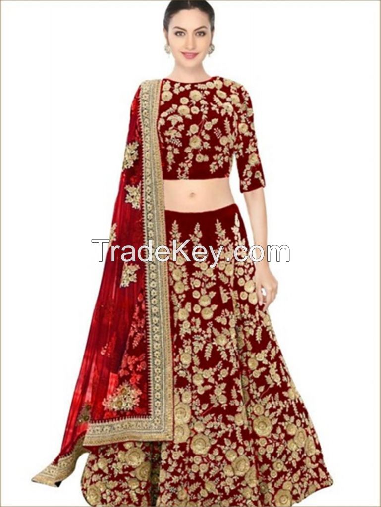 Lehenga Choli Dress | Wedding Designer 9000 Velvet Embroidered Bridal