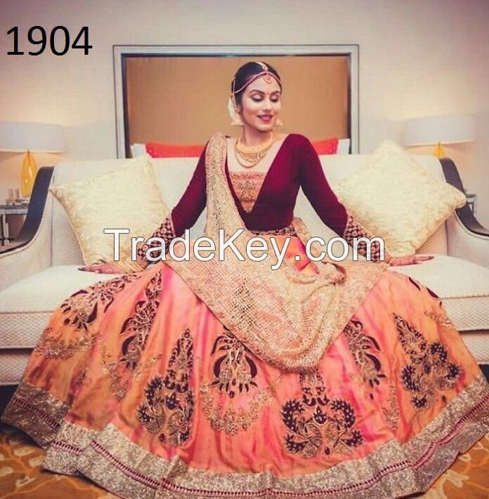 Indian Ethnic Bangalori Satin Embroidered Designer Lehenga Choli