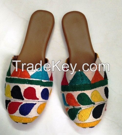 Kutchiwork Handmade Embroidery Designer Half Bally Shoe Sandal For Ladies