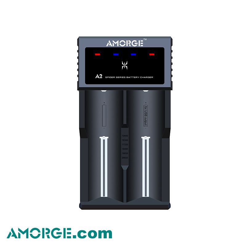 Amorge Power Spider series 2 bay USB Quick Charger A2 Charger for 3.7V 10440 18650 20700 21700 26650 rechargeable battery