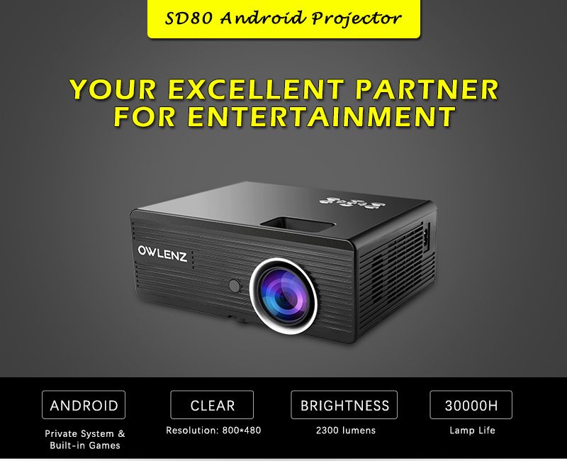 New LCD Projector with WiFi Android 2300Lumens HD Multimedia Player for game consoles with 200 free popular games 