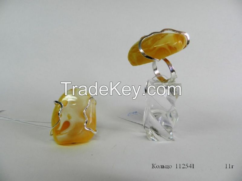 Amber silver ring