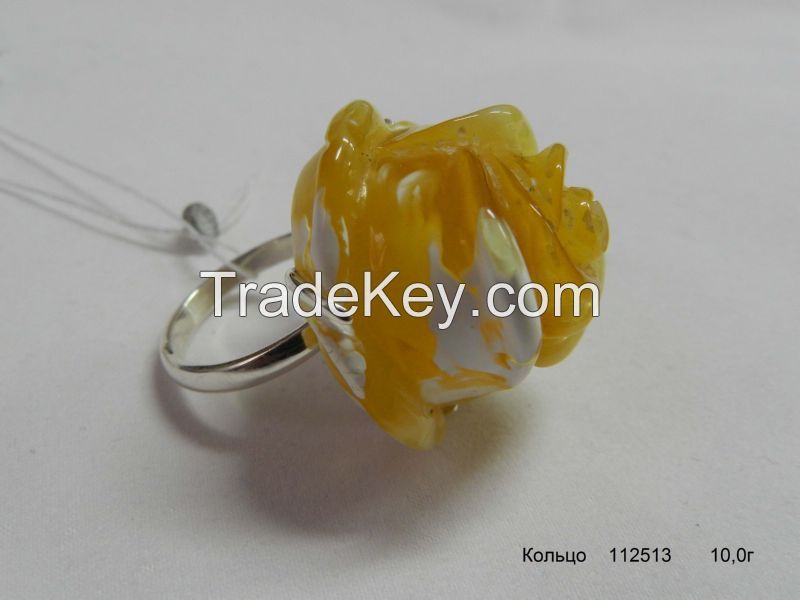 Amber silver ring