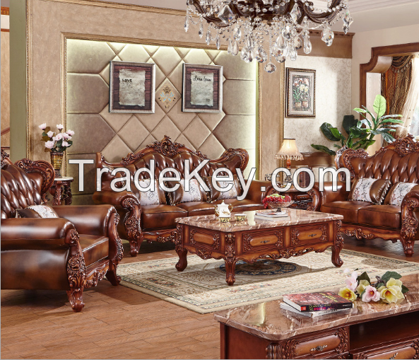 European solid  living room luxury leather sofa