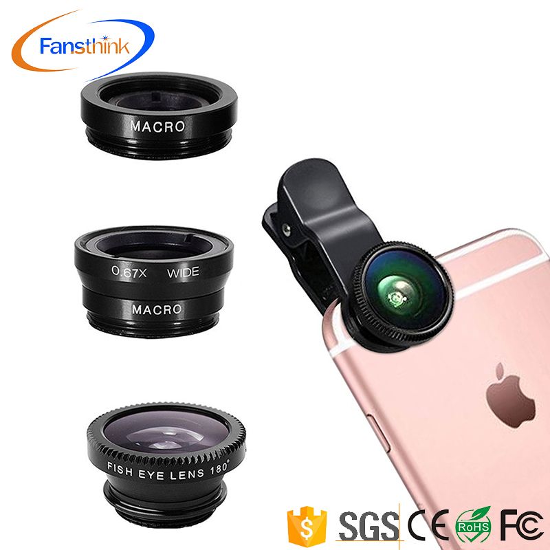 Universal Smartphone Accessories Clip On Mobile Phone Camera 0.67X Wide Angle 180 Degree Fisheye 15X Macro Lens For Iphone