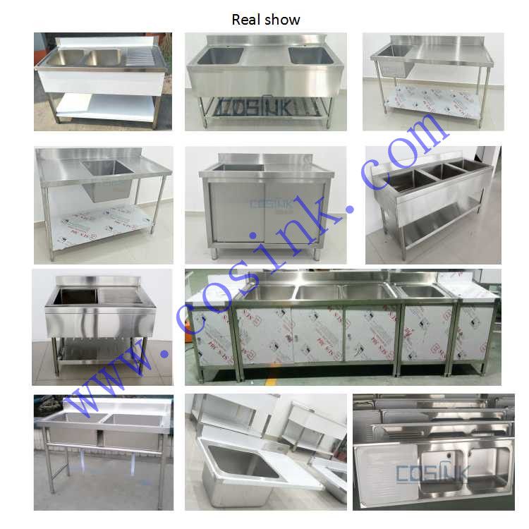 handmade 201 304 Commercial kitchen stainless steel sink with draining board