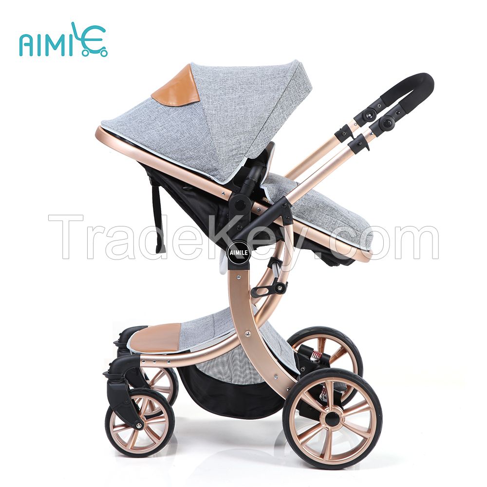 New modle aluminum alloy high view gold baby stroller