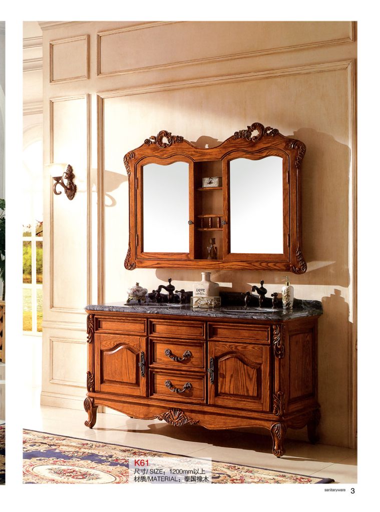 antique hand carved oak solid wood luxury bathroom vanitiy