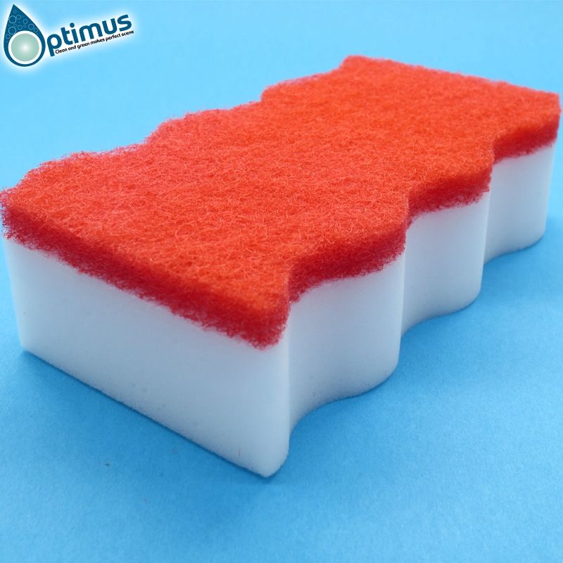 Wave shaped melamine sponge composite with colorful scouring pad