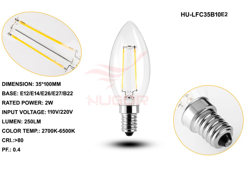 Led filament bulb C35/B10 2W