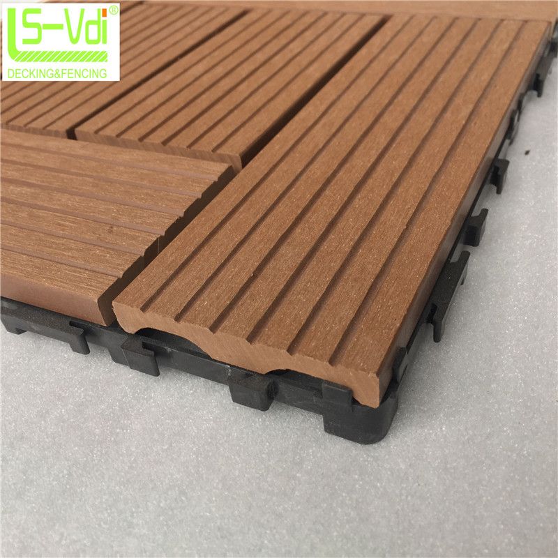 Anti-slip 3D wood grain wpc mosaic floor tile for swimming pool balcony