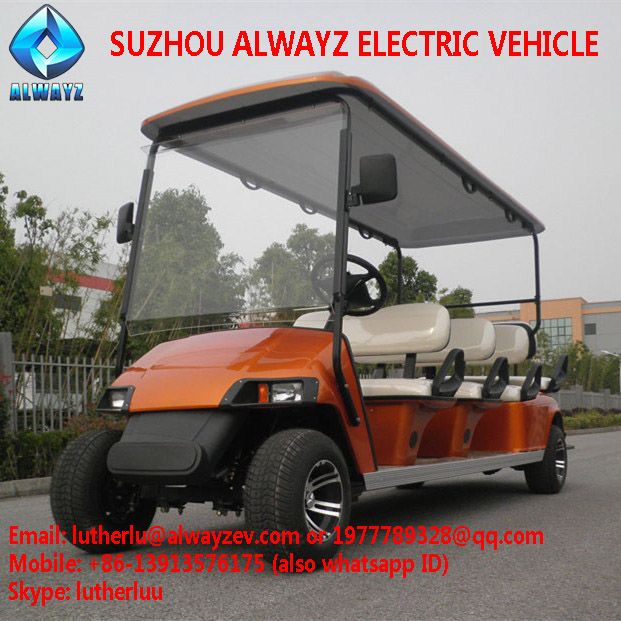 Battery powered golf buggy AW2064KSF, 8 seats (6+2) with a fixed seat facing backwards