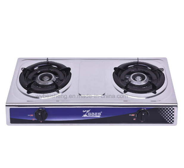 Stainless Steel Double Burner Gas Stove, Desktop, Blue Fire