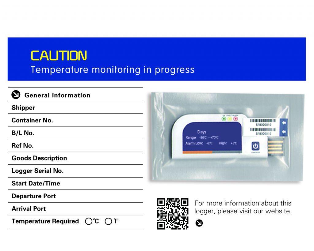 plustrace G1 single use temperature data logger in transit