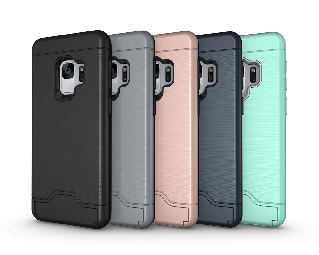 Kickstand Card Holder with Shockproof Hybrid Protective in Faux Brushed Metal phone case