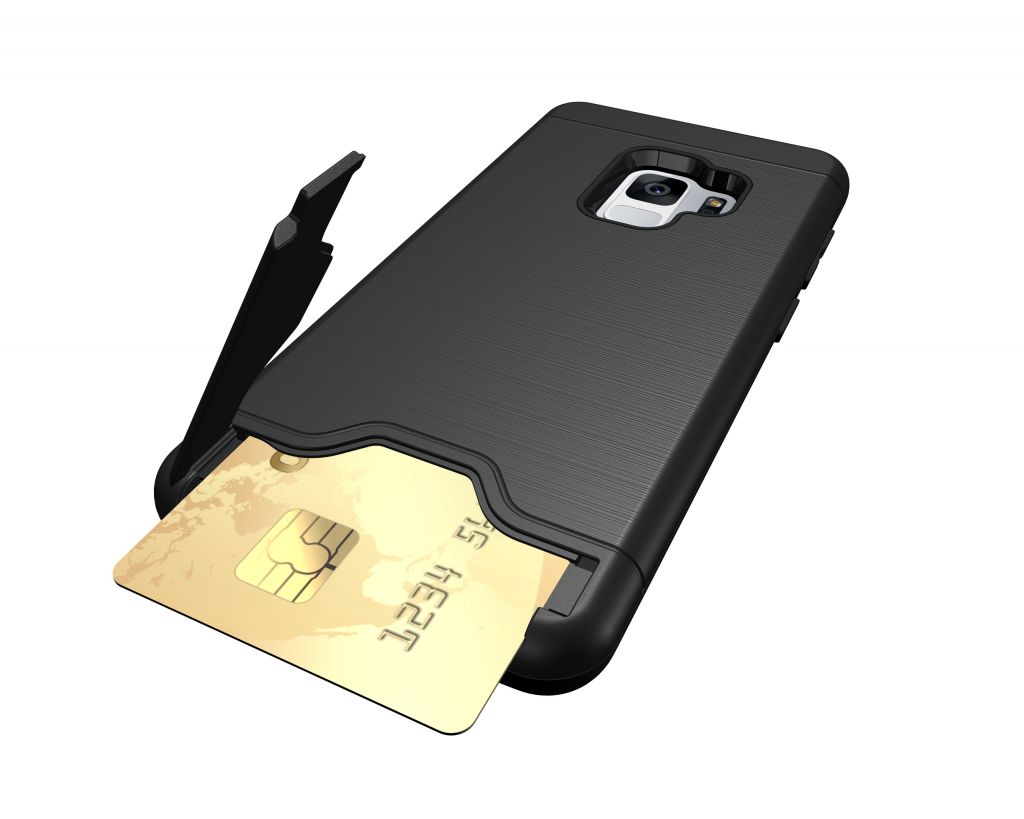 Kickstand Card Holder with Shockproof Hybrid Protective in Faux Brushed Metal phone case