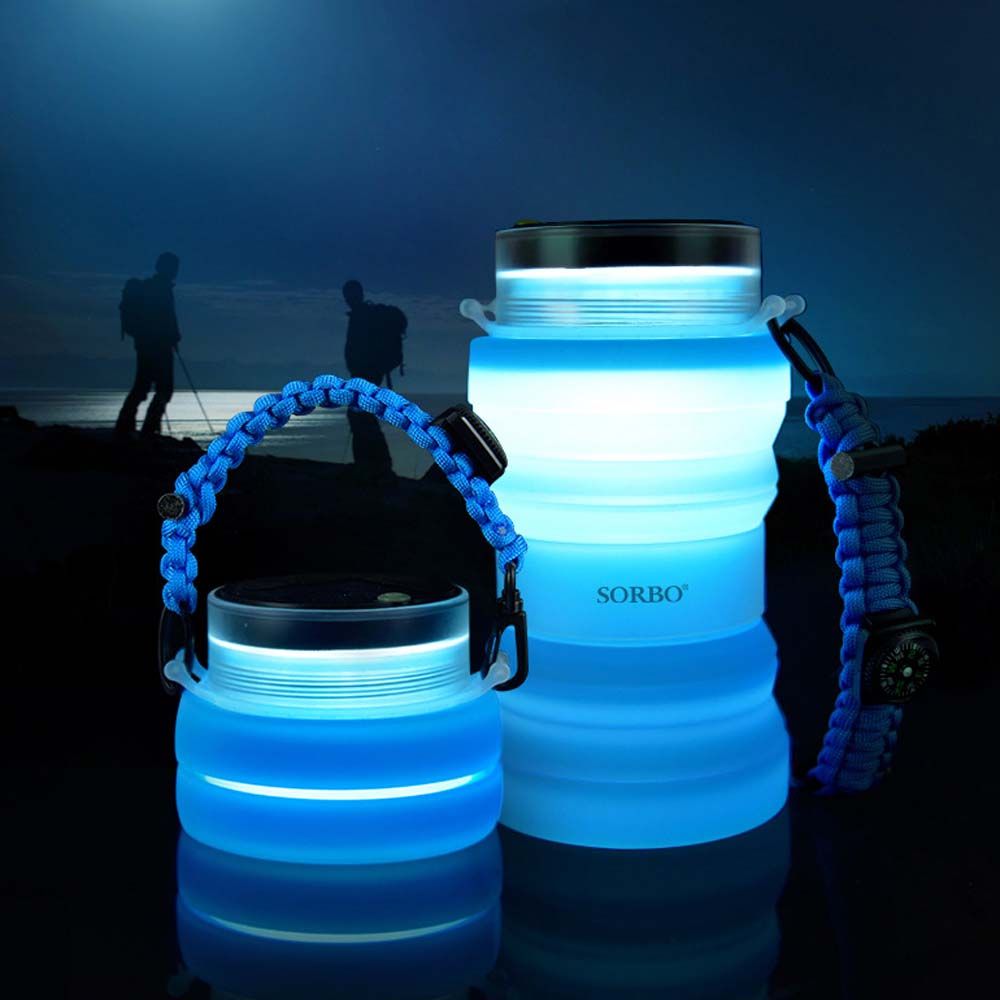 5 in 1 Multifunction Solar and USB Rechargeable Camping Light Lantern Waterproof Bottle with Compass Emergency Cord and Flintstone