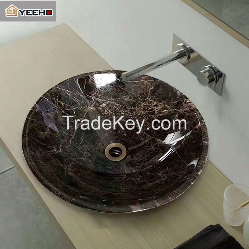 Dark emperador marble stone material above counter bathroom vessel art sinks