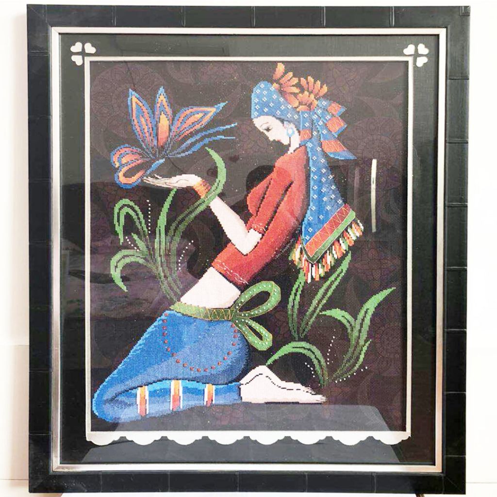 Pure handmade emboridery framed cross stitch of beautifull girl