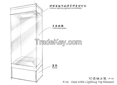 Free Standing Display Case With Lighting Top Element