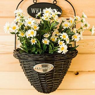 Dark Stained Wicker Basket with Steel Hanger