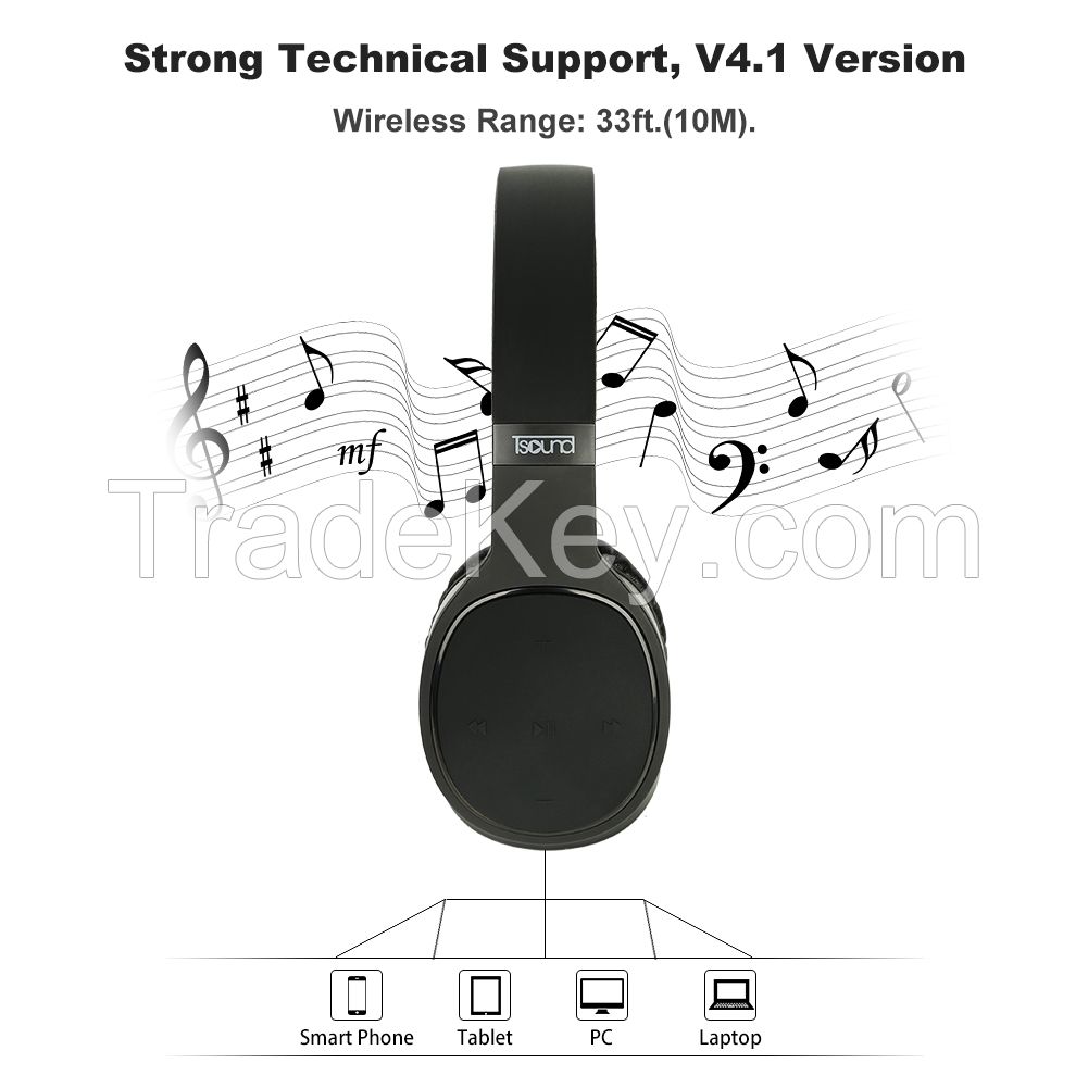 TSOUND Superb Wireless Headphones On-Ear with Mic, Stereo Wireless Headset with Bass, Wired and Wireless Headphones