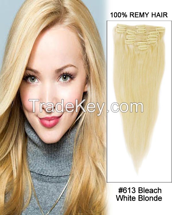 High Quality Malaysian #613Remy Hair Full Cuticle Human Clip in Hair Extensions