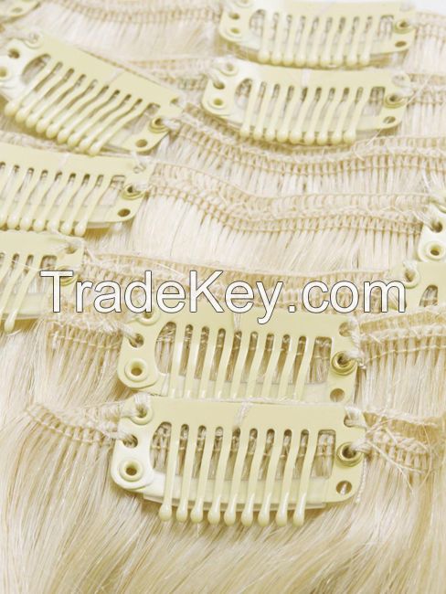 High Quality Malaysian #613Remy Hair Full Cuticle Human Clip in Hair Extensions