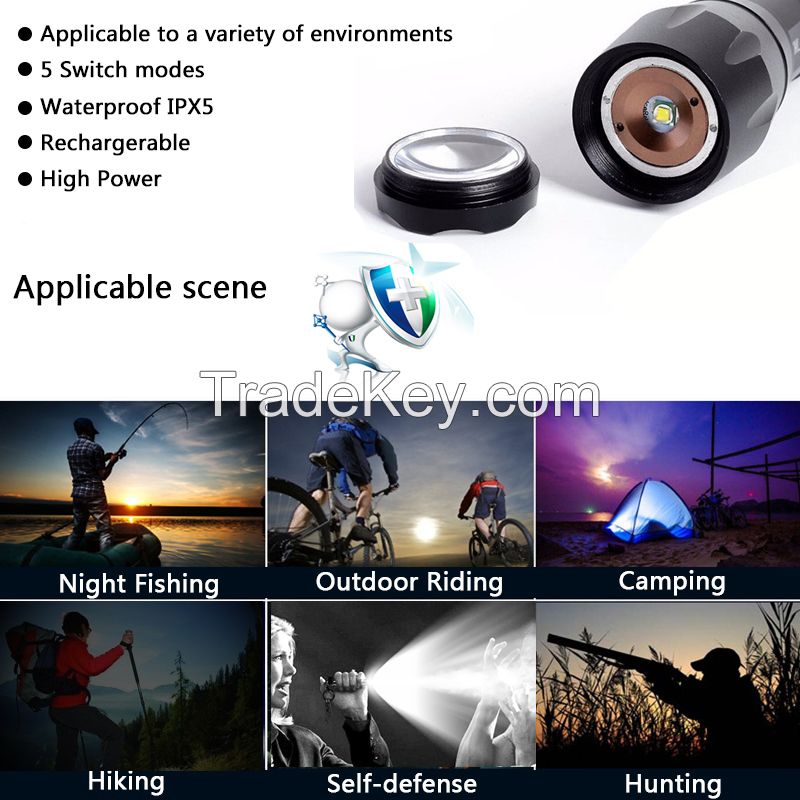 XM-L L2 5000LM Waterproof Zoomable LED Flashlight Torch tactical light