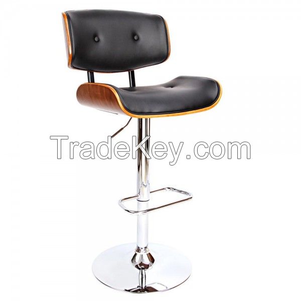 Pu Leather Bar Stool With Chrome Base Black