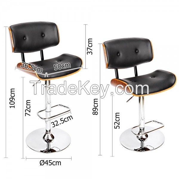 Pu Leather Bar Stool With Chrome Base Black