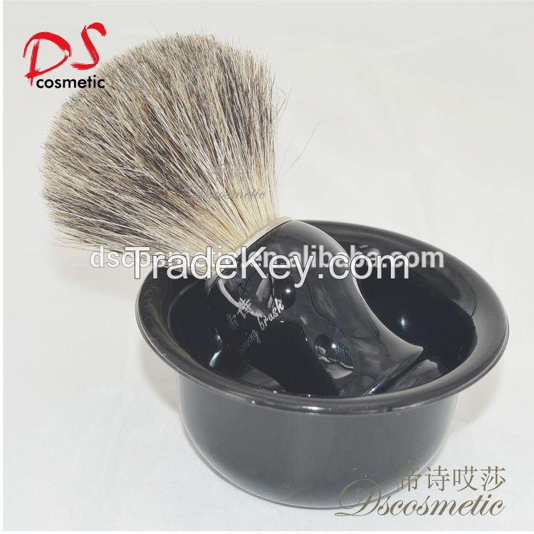 pure badger hair shaving brush with black plastic handle