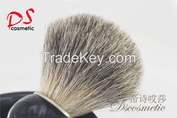 badger hair shaving brush with black plastic handle