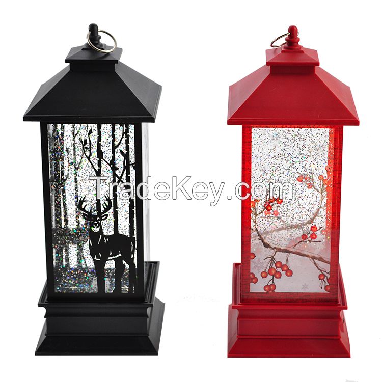 Led light liquid swirling glitter plastic decoration christmas lantern