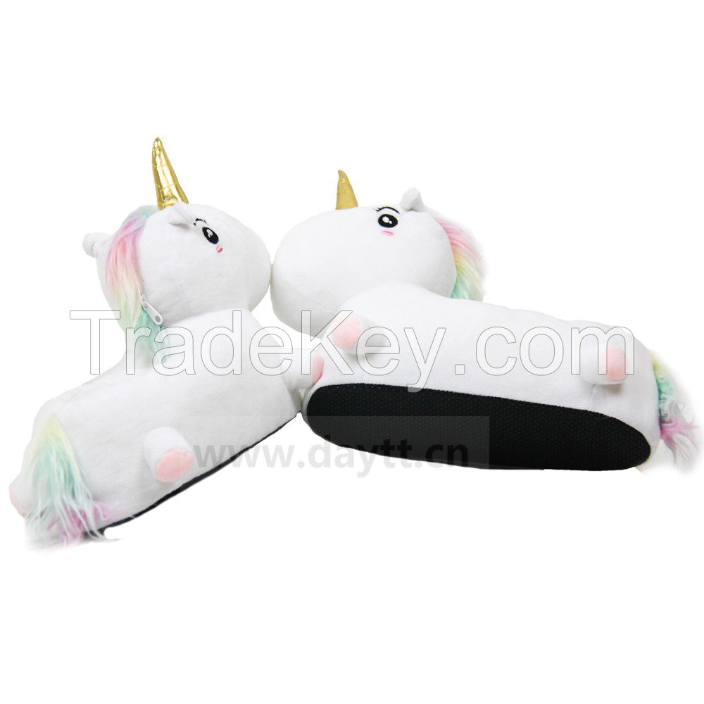 3D Macaroon hair color unicorn slippers rainbow short plush non-slip slippers for girls and women