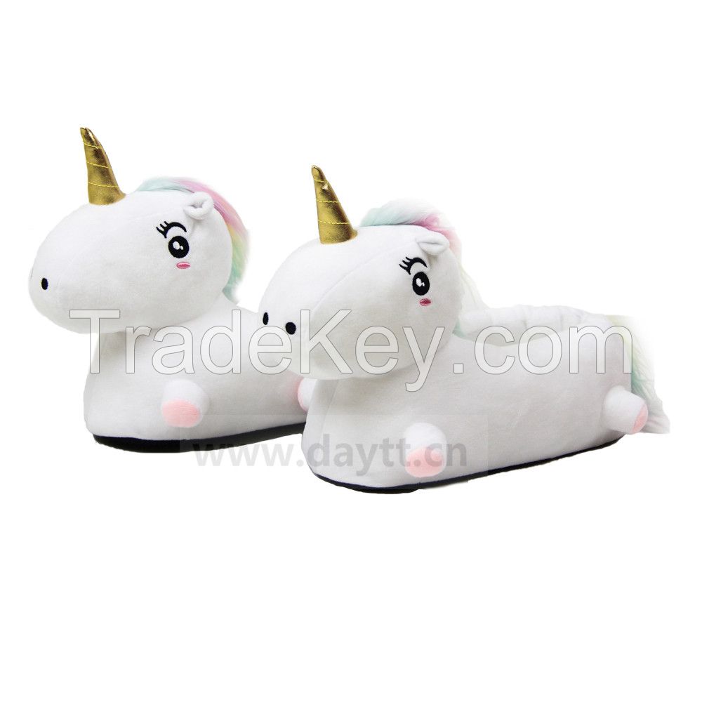 3D Macaroon hair color unicorn slippers rainbow short plush non-slip slippers for girls and women