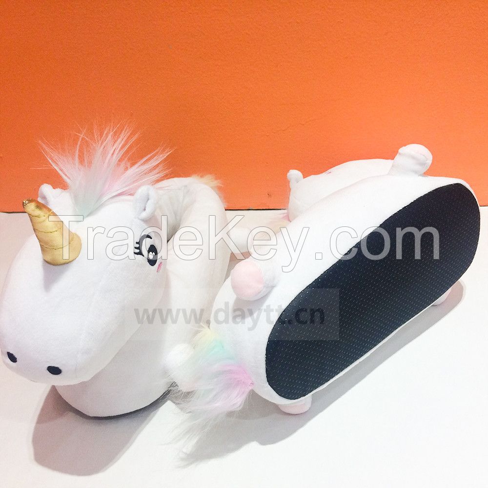 3D Macaroon hair color unicorn slippers rainbow short plush non-slip slippers for girls and women