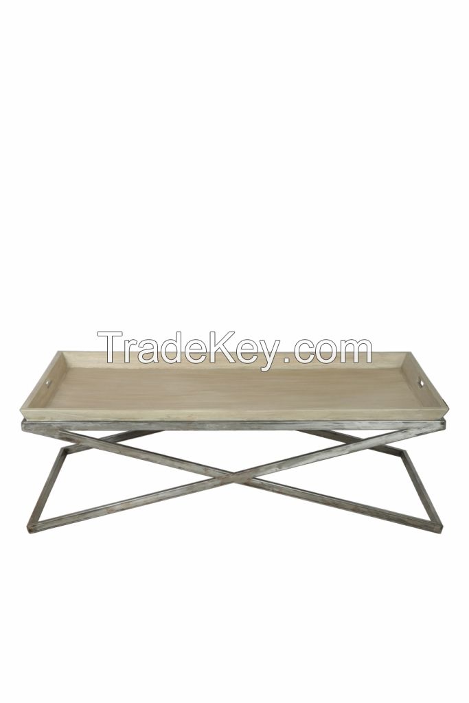 set of three coffee table metal and wood Galant